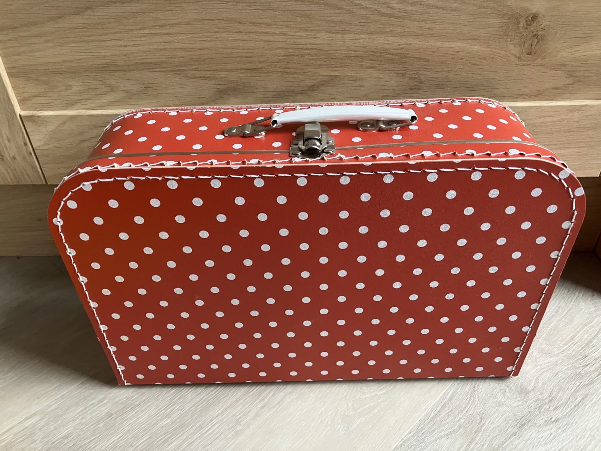 Koffertje rood met witte stippen 35 cm